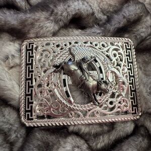 Silver Bull Rider Rodeo Square Western Belt Buckle
